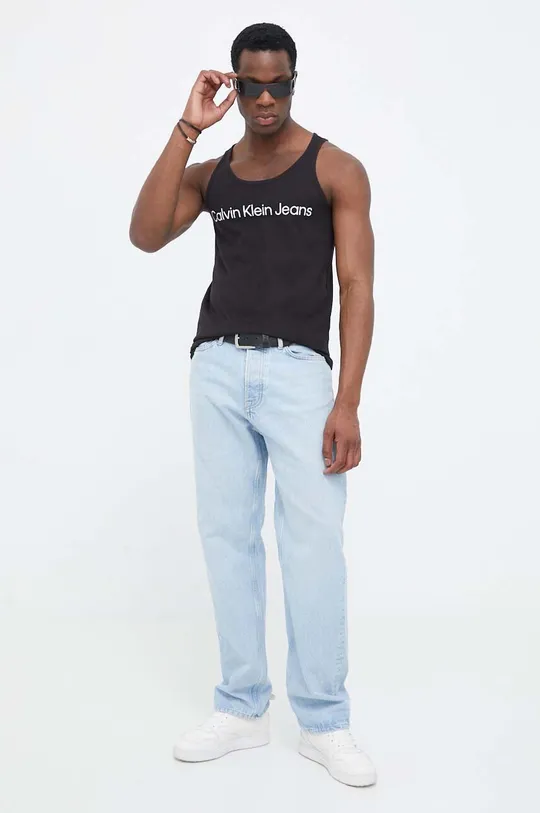 Βαμβακερό Top Calvin Klein Jeans μαύρο