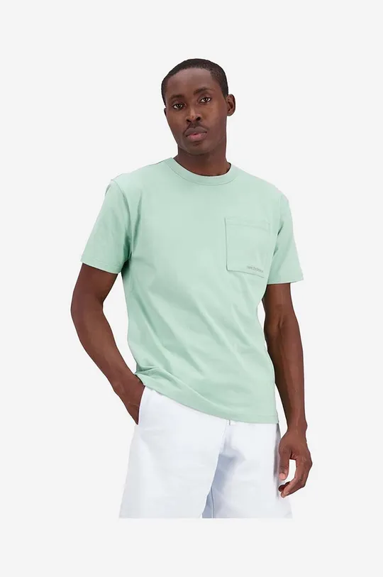 zielony New Balance t-shirt bawełniany