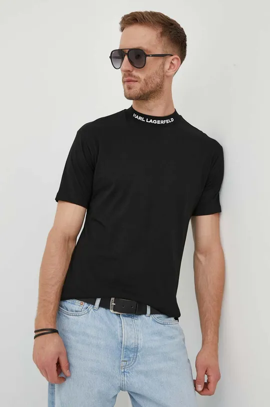 μαύρο Βαμβακερό μπλουζάκι Karl Lagerfeld Ανδρικά
