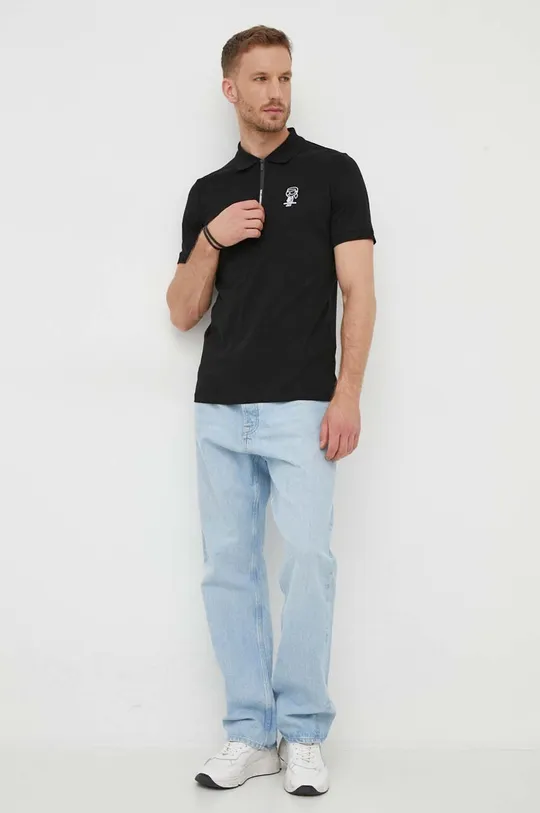 Βαμβακερό μπλουζάκι πόλο Karl Lagerfeld μαύρο