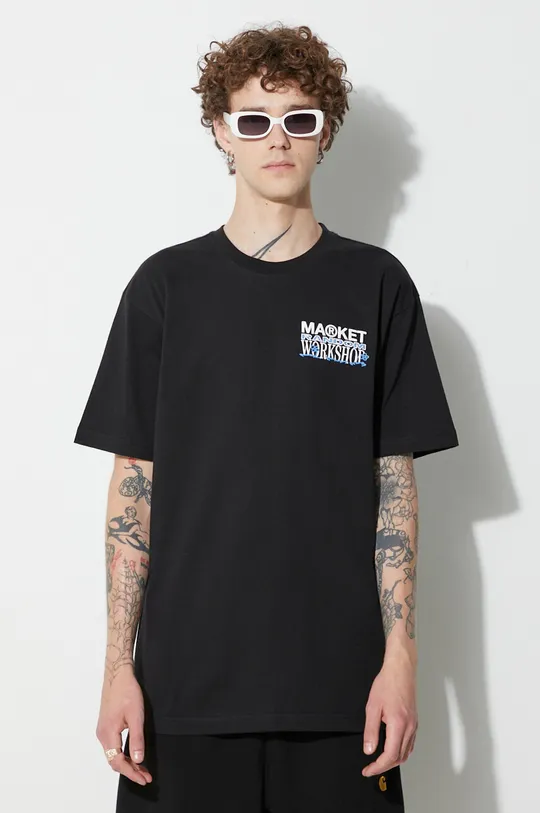 czarny Market t-shirt bawełniany
