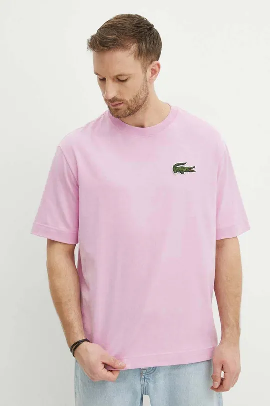 Βαμβακερό μπλουζάκι Lacoste ροζ