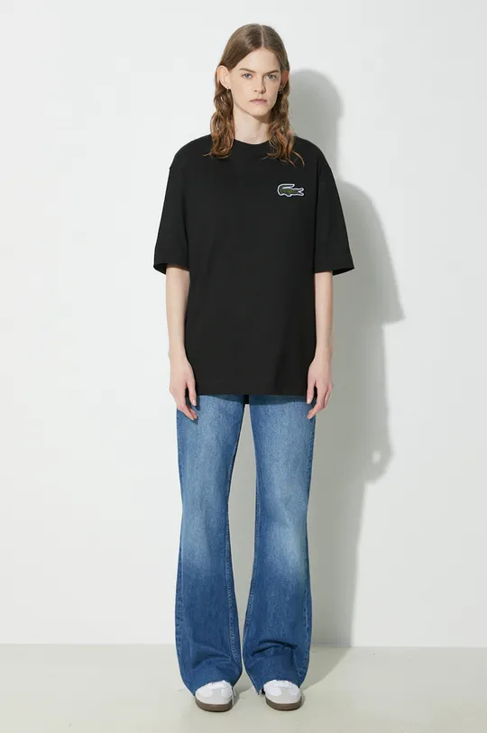 Βαμβακερό μπλουζάκι Lacoste μαύρο