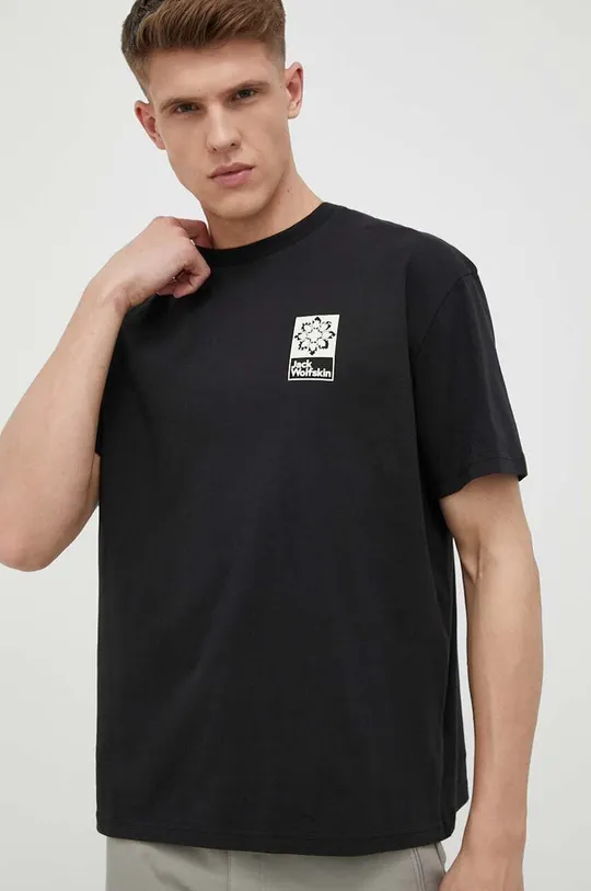 μαύρο Βαμβακερό μπλουζάκι Jack Wolfskin 10
