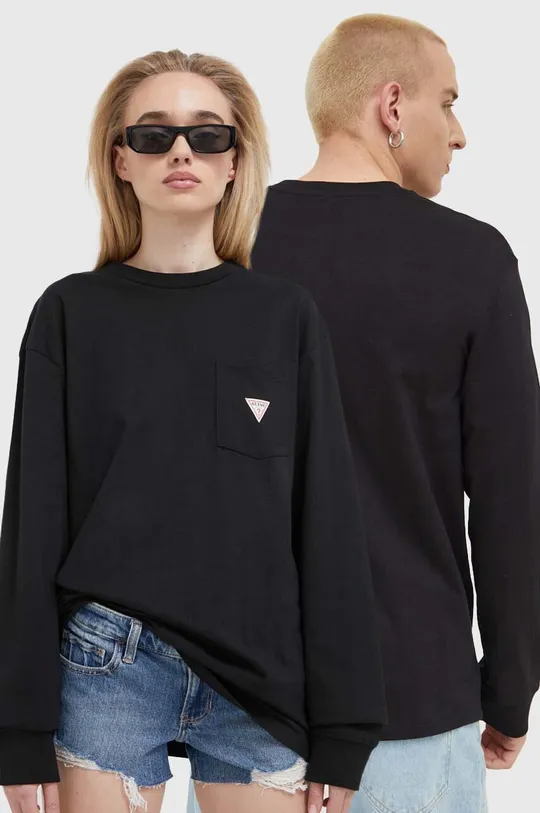 μαύρο Βαμβακερή μπλούζα με μακριά μανίκια Guess Originals Unisex