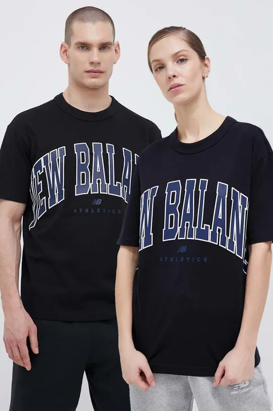 μαύρο Βαμβακερό μπλουζάκι New Balance Unisex