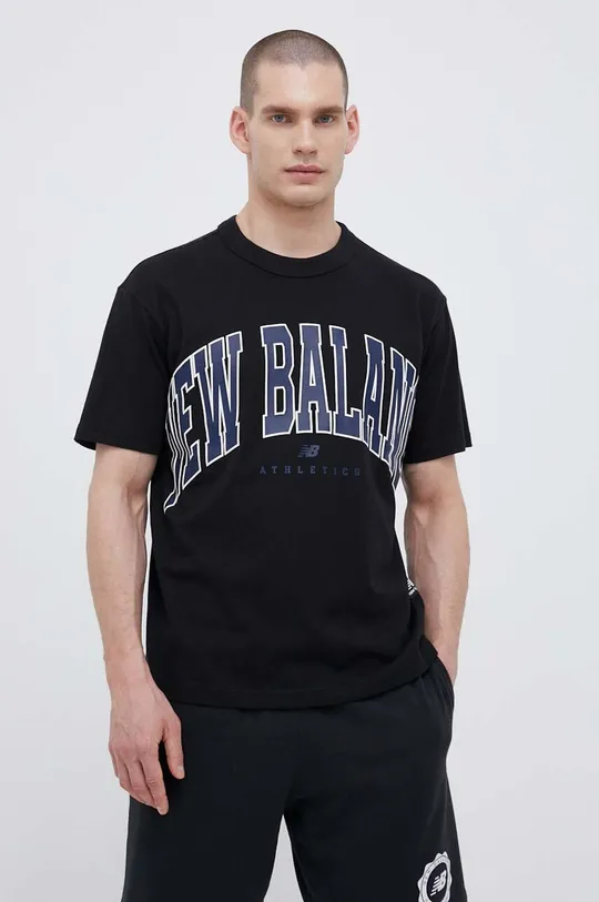 Βαμβακερό μπλουζάκι New Balance μαύρο