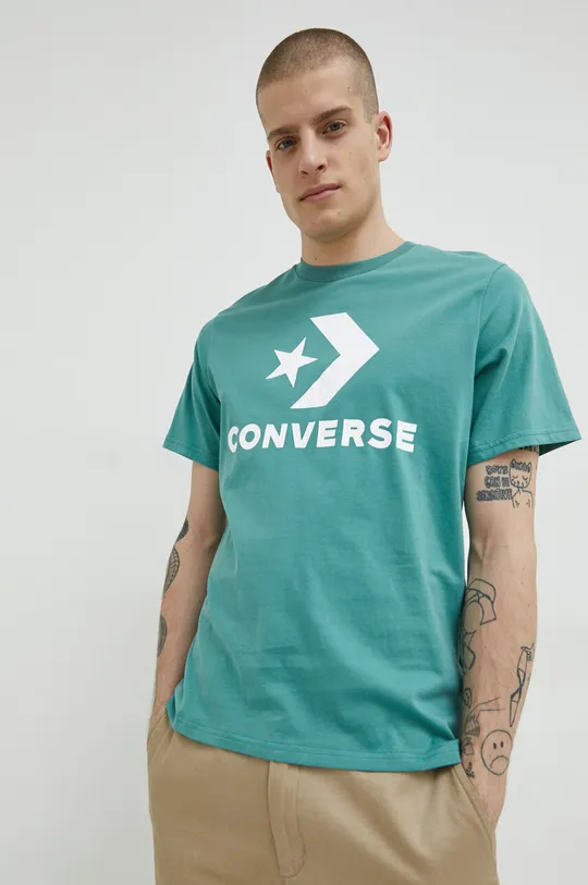 Bombažna kratka majica Converse turkizna