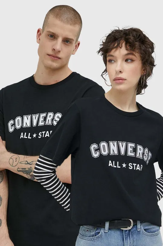 μαύρο Βαμβακερό μπλουζάκι Converse Unisex