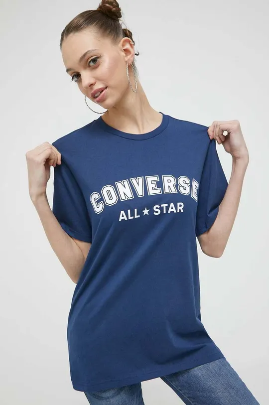 Бавовняна футболка Converse темно-синій