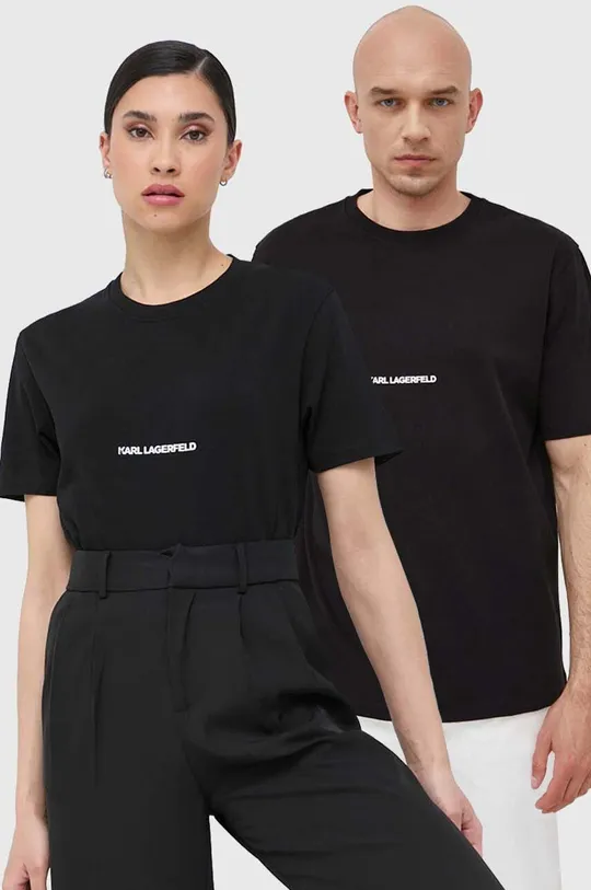 μαύρο Βαμβακερό μπλουζάκι Karl Lagerfeld Unisex