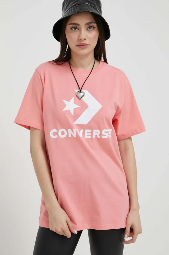 Bombažna kratka majica Converse roza