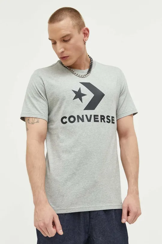 Βαμβακερό μπλουζάκι Converse γκρί