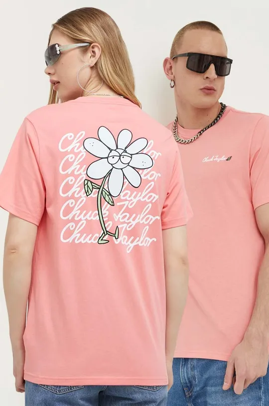 ροζ Βαμβακερό μπλουζάκι Converse Unisex