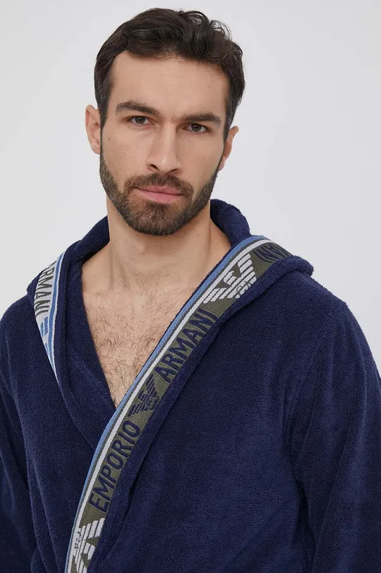 Бавовняний халат Emporio Armani Underwear темно-синій