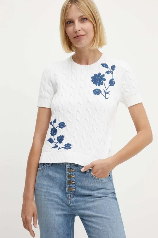 λευκό Βαμβακερό πουλόβερ Lauren Ralph Lauren Γυναικεία