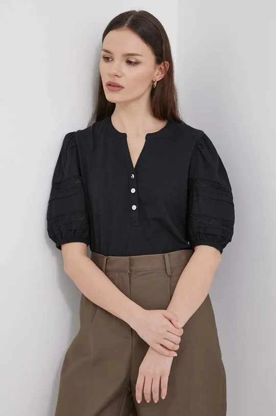 czarny Lauren Ralph Lauren bluzka bawełniana Damski