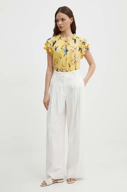 Λευκή μπλούζα Lauren Ralph Lauren κίτρινο