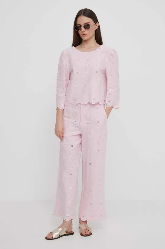 Льняна блузка Pepe Jeans рожевий