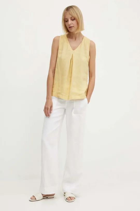 Λευκή μπλούζα United Colors of Benetton κίτρινο
