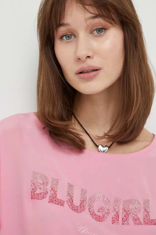 różowy Blugirl Blumarine bluzka z domieszką jedwabiu