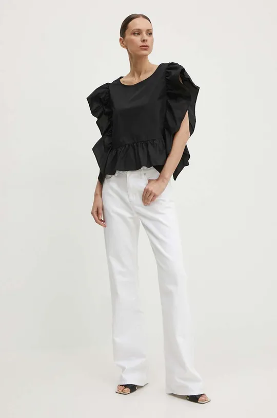 Βαμβακερή μπλούζα Sisley μαύρο