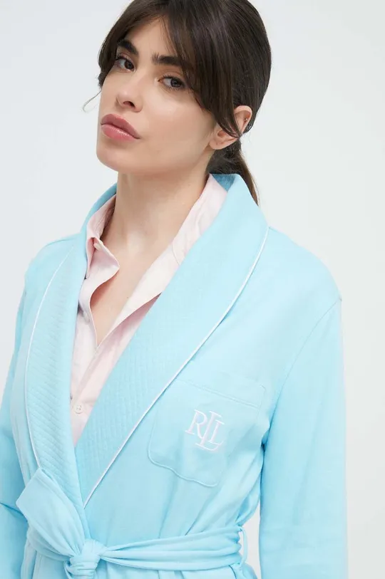 Бавовняний халат Lauren Ralph Lauren блакитний