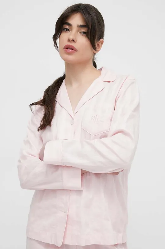 Pamučna pidžama Lauren Ralph Lauren roza
