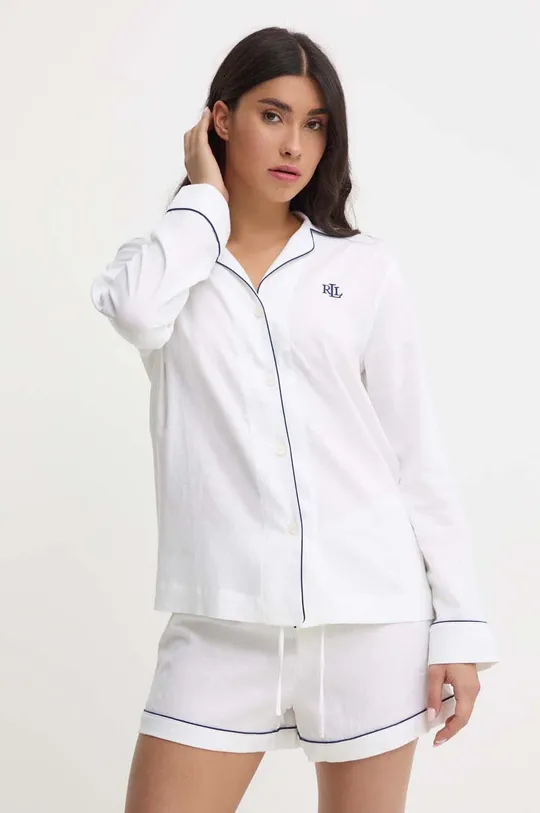 Λινές πιτζάμες Lauren Ralph Lauren λευκό