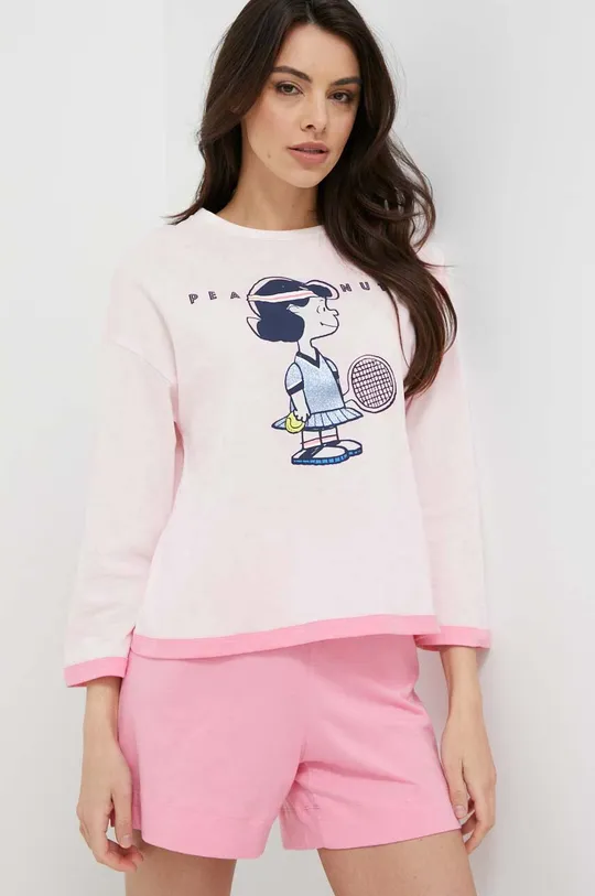 ροζ Βαμβακερή πιτζάμα μπλουζάκι United Colors of Benetton x Peanuts Γυναικεία