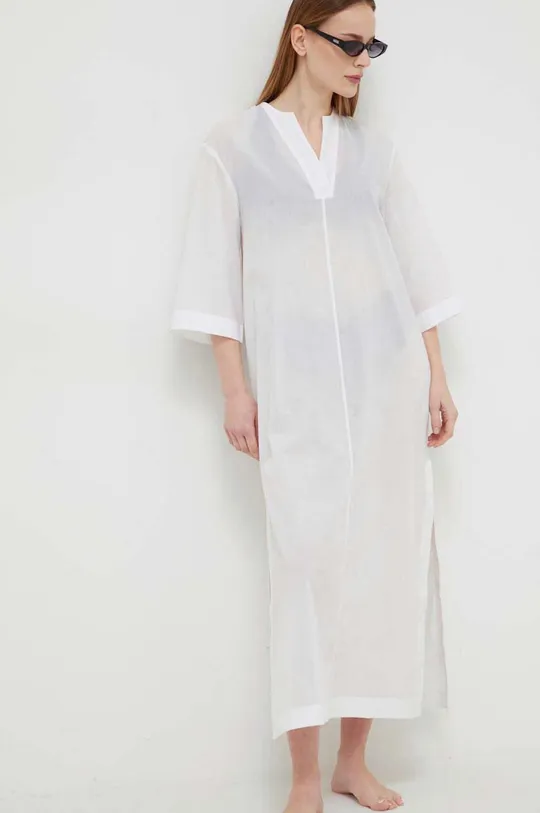 bijela Pamučna haljina za plažu Calvin Klein Ženski