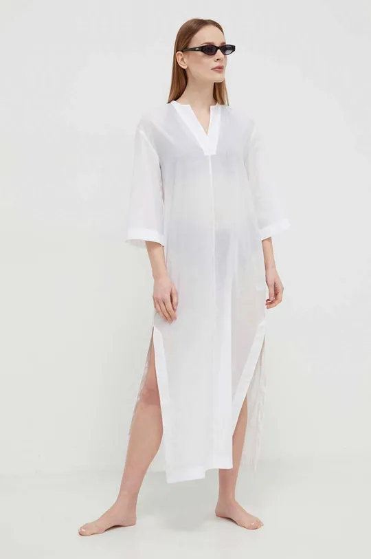 Bombažna obleka za na plažo Calvin Klein bela