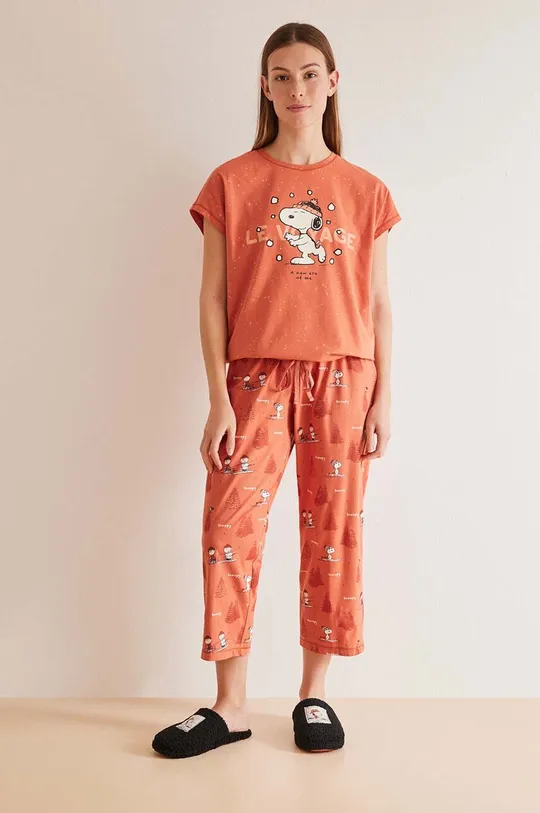 pomarańczowy women'secret piżama bawełniana Snoopy Damski
