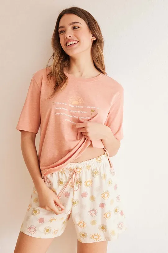 różowy women'secret piżama bawełniana WEEKLY SUNSHINE Damski