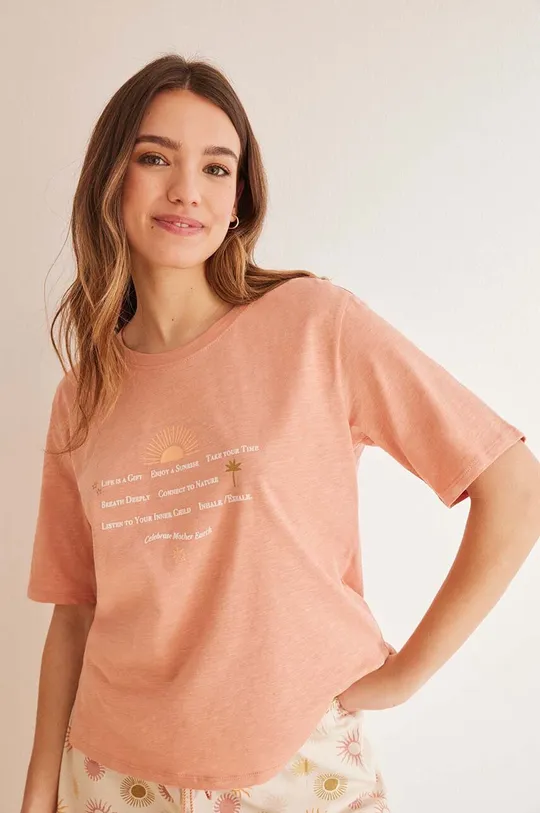 women'secret piżama bawełniana WEEKLY SUNSHINE różowy