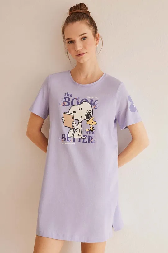 fialová Bavlnená nočná košeľa women'secret Snoopy Dámsky