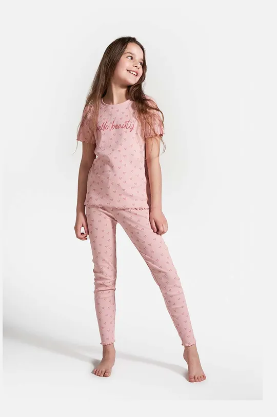 roza Dječja pamučna pidžama Coccodrillo Za djevojčice