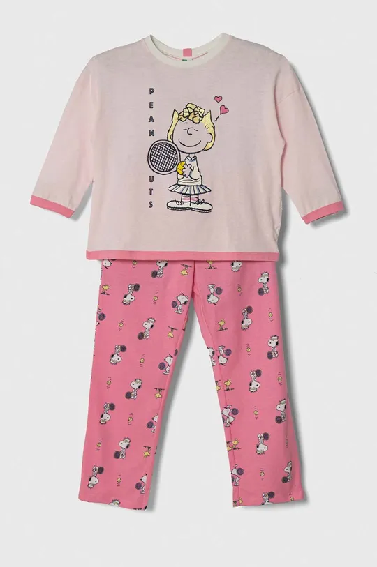 roza Otroška bombažna pižama United Colors of Benetton x Snoopy Dekliški