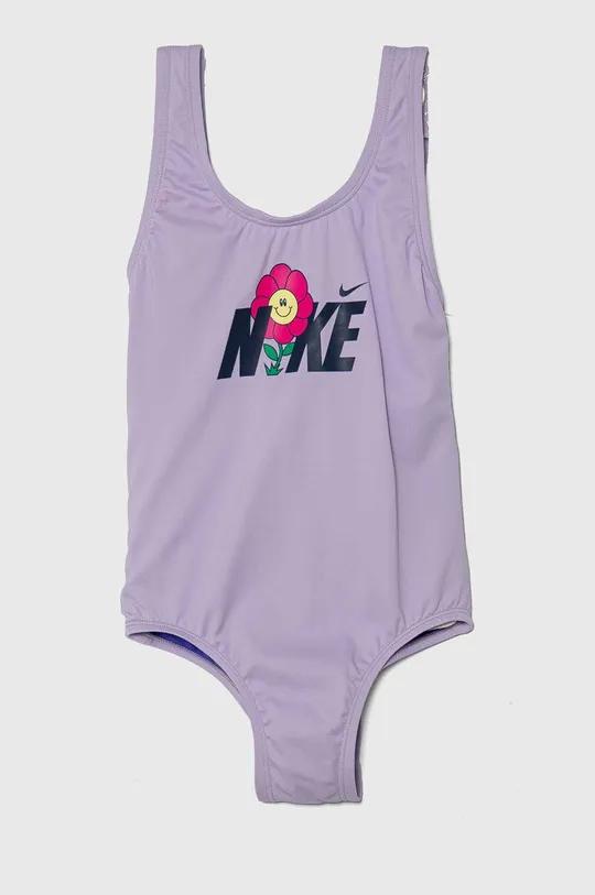 fioletowy Nike Kids jednoczęściowy strój kąpielowy dziecięcy MULTI LOGO Dziewczęcy