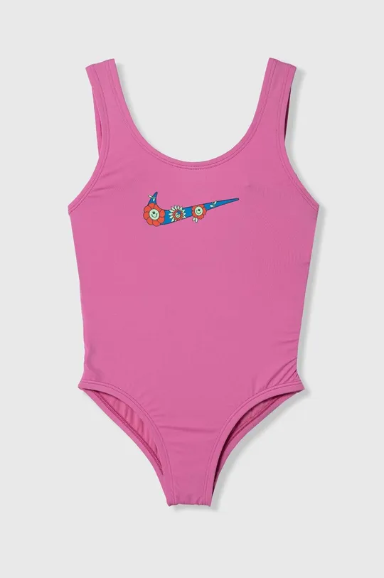 różowy Nike Kids jednoczęściowy strój kąpielowy dziecięcy MULTI LOGO Dziewczęcy