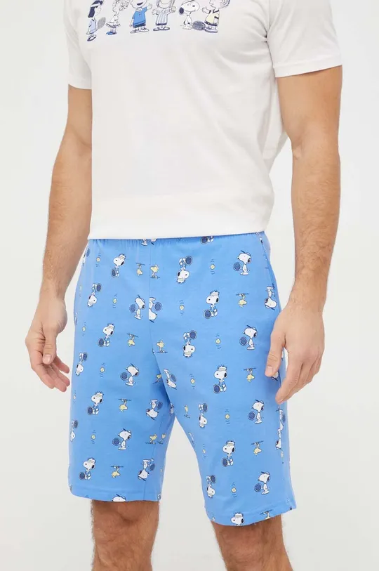 modrá Bavlnené pyžamové šortky United Colors of Benetton x Peanuts Pánsky