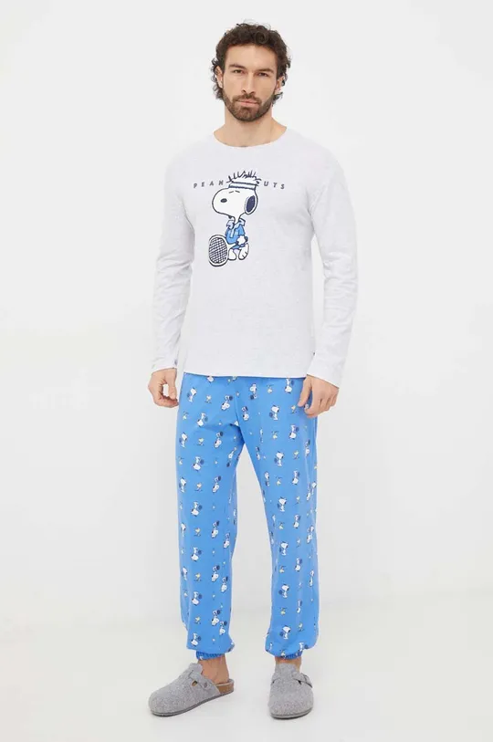 Βαμβακερή μπλούζα πιτζάμας με μακριά μανίκια United Colors of Benetton x Peanuts γκρί