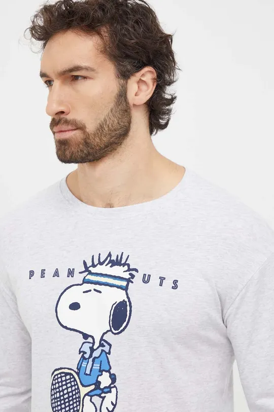 sivá Bavlnené tričko s dlhým rukávom United Colors of Benetton x Peanuts