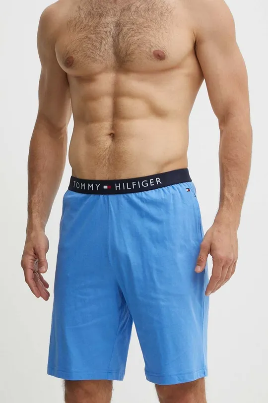 Bombažne pižama kratke hlače Tommy Hilfiger modra