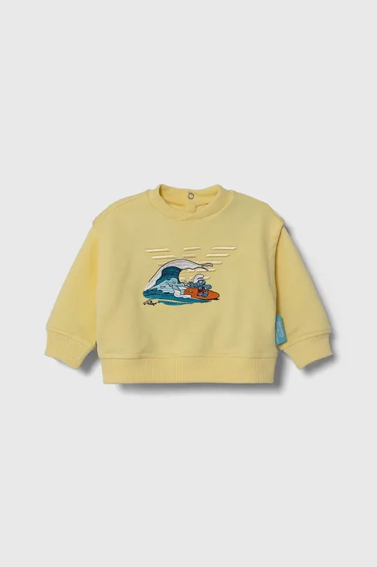 rumena Bombažen pulover za dojenčka Emporio Armani x The Smurfs Fantovski
