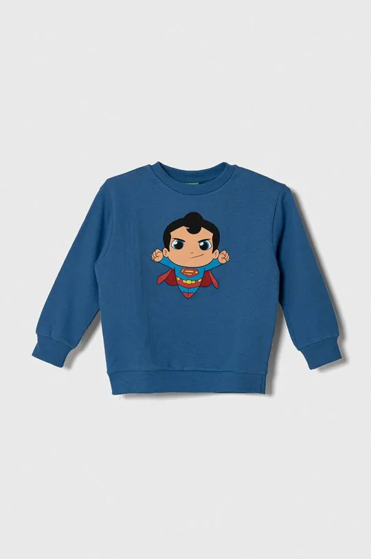 modra Otroški bombažen pulover United Colors of Benetton x DC Fantovski