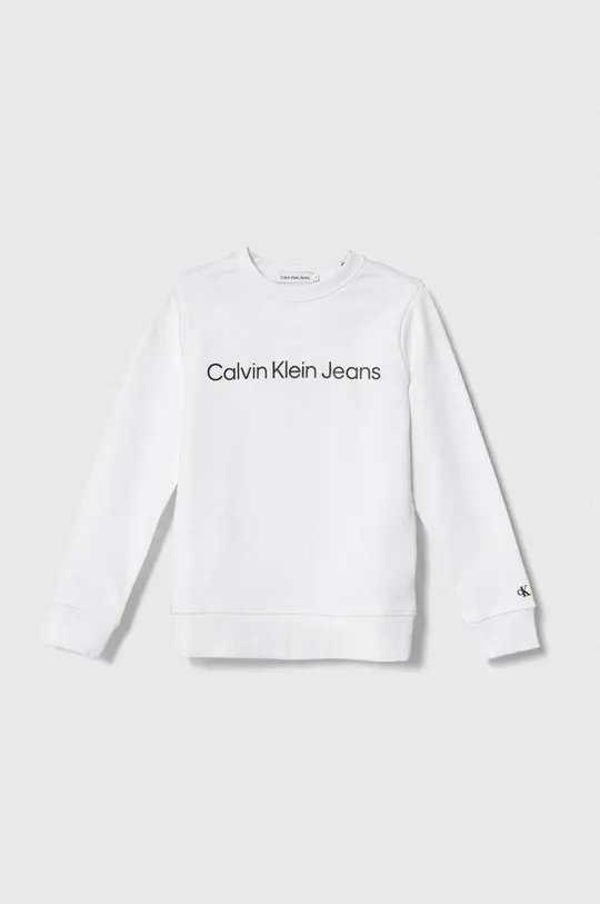 bela Otroški bombažen pulover Calvin Klein Jeans Fantovski