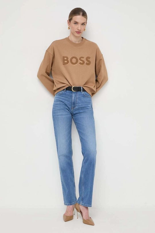 BOSS bluza bawełniana beżowy