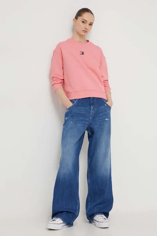 Pamučna dukserica Tommy Jeans roza