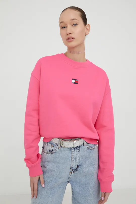 roza Bombažen pulover Tommy Jeans